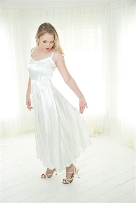 Vintage 1940s White Satin Slip Dress Sleeveless Full Bias Cut Etsy Uk