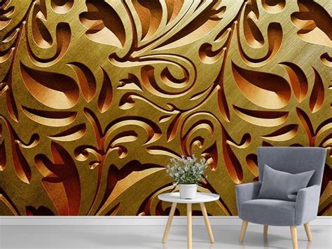 Wall Mural Gold Pattern Large Abstract 3d Wallpaper Unique 3d Etsy