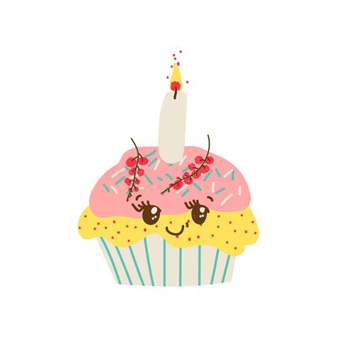 Happy Cute Delicious Cupcake Cartoon Character Adorable Kawaii Dessert