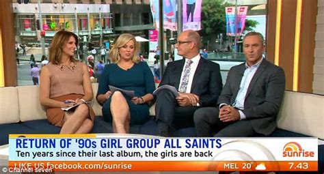 Sunrise Hosts Laugh As All Saints Forced To Sit On Tiny Couch For Interview Daily Mail Online