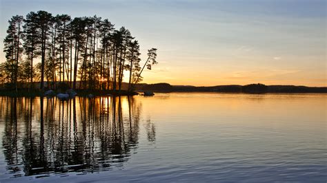 Water Sunset Landscapes Nature Trees Lakes Reflections Hd
