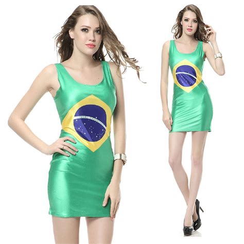 comprar 2015 verano mujeres vestido brasil bandera para las mujeres chica señora