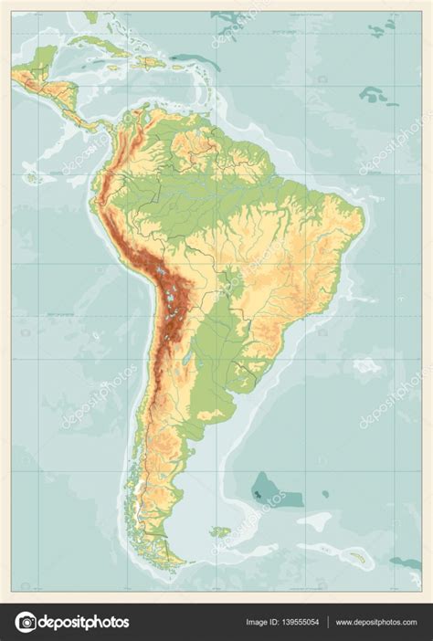 Podrobné Fyzikální Mapa Jižní Ameriky S Humanitární Jezera Stock