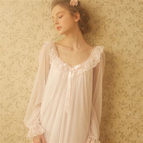 Princess Nightgown Women Summer Long Sleeved Sleepwear Retro