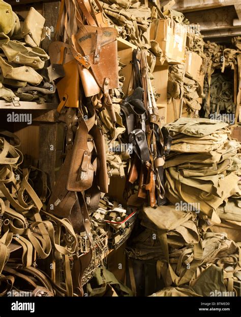 Army Surplus Supplies Stored In Military Surplus Store Uk Stock Photo