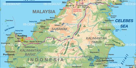 Map Of Borneo Island In Indonesia Malaysia Brunei With Cities Locations Streets Rivers