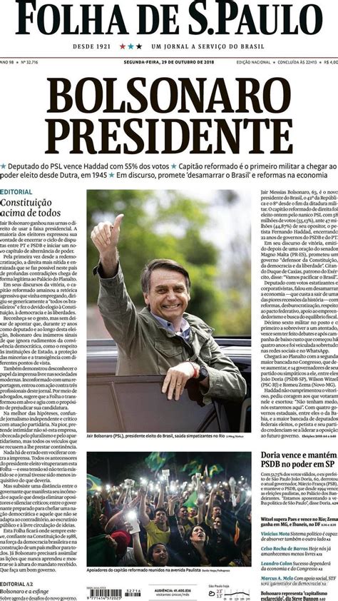 It is owned by a small group of families, with similar class, and the same interests. Capa Folha de S.Paulo Edição Segunda,29 de Outubro de 2018