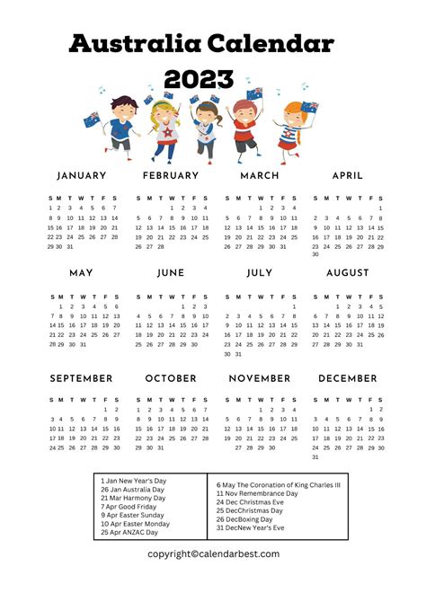 Printable Calendar 2023 With Australia Holidays Free Printable