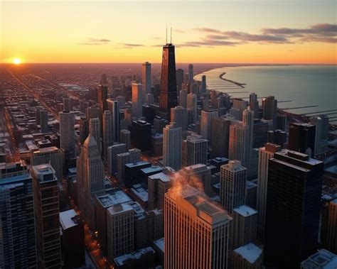Premium Photo Chicago City Skyline Dramatic Sunset On The Downtown