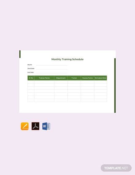 Instantly Download Free Monthly Training Schedule Template Sample