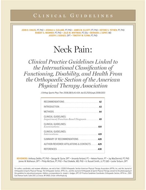 Pdf American Physical Therapy Association Neck Pain Clinical
