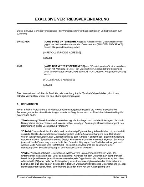 4.2 der kooperationsvereinbarung zwischen thüringer kultusministerium und deutschen bibliotheksverband, landesverband thüringen, mit konkreten regelungen in der kommune zwischen. Exklusive Vertriebsvereinbarung - Vorlagen und Muster | Biztree.com