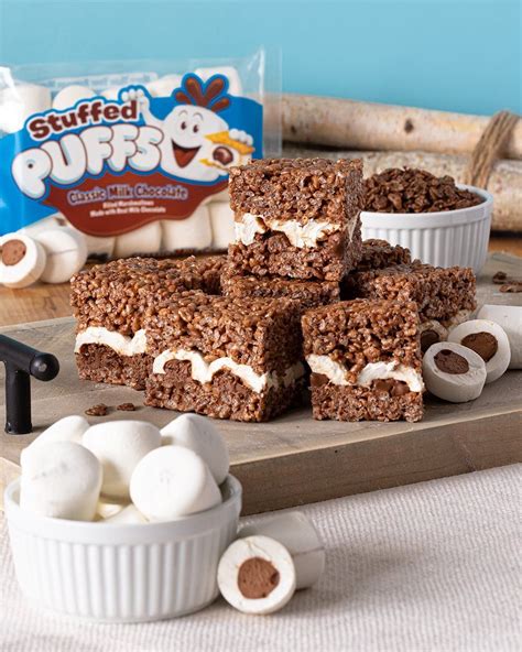 Chocolate Filled Marshmallows Stuffed Puffs Krispie Treats Recipe