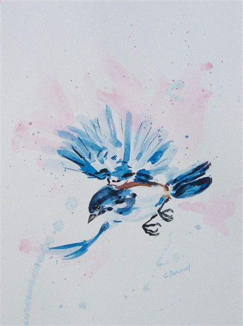 Blue Bird Painting Blue And White Bird Flying Blue Bird Etsy In