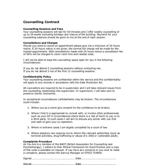 Printable Counselling Contract Template