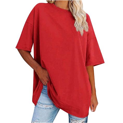 Women Plus Size T Shirt Blouse Sawvnm Womens New Solid Loose Half Sleeve Round Neck Cotton