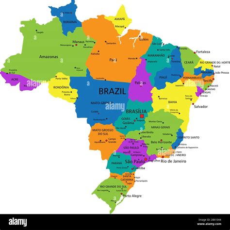 Colorful Brazil Political Map With Clearly Labeled Separated Layers Vector Illustration Stock
