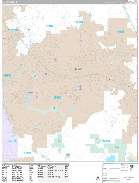 San Marcos California Wall Map Premium Style By Marketmaps Mapsales