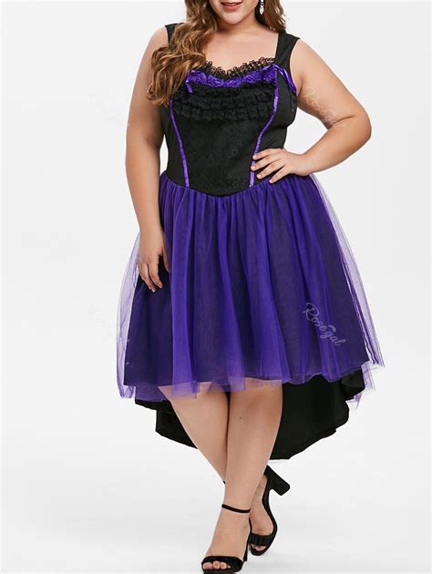 [37 off] plus size two tone tulle retro high low dress rosegal