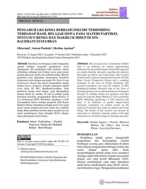 Pdf Pengaruh Lks Kimia Berbasis Inkuiri Terbimbing Terhadap Hasil
