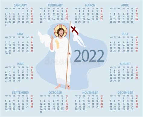 2022 Annual Religious Calendar With Jesus Christ The Savior On A Blue