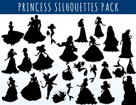 26 Princess Silhouettes - Printable Party by LittleLight on Zibbet