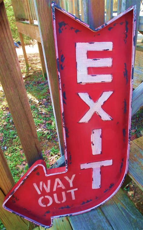 Exit This Way Out Large Metal Sign Display Wedding Chippy Cave Wall