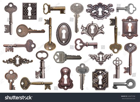 Set Old Keys Keyholes Isolated On Stock Photo Edit Now 520675708