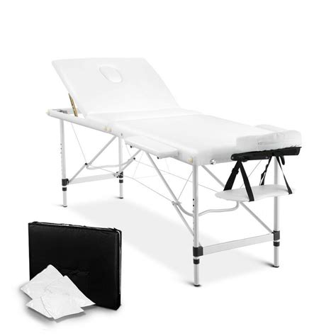 Zenses 75cm Portable Aluminium Massage Table 3 Fold Bed Beauty Therapy Waxing White Bedding