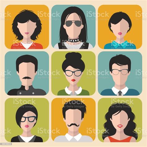 Vector Set Of Different Brunet People App Icons In Flat Style People