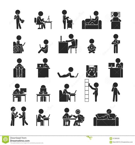 Set Of Businessman Working Human Pictogram Icons Stock Vector Image