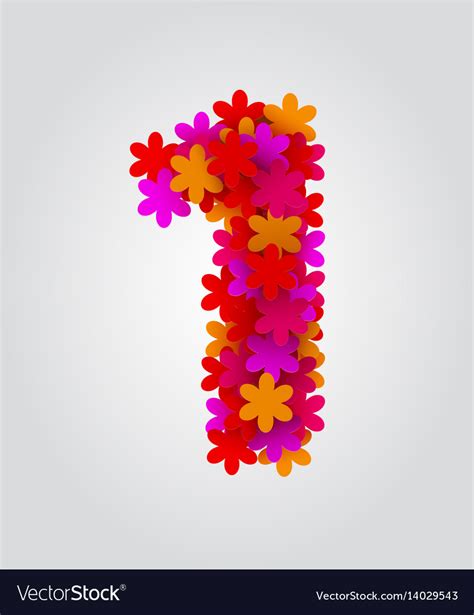 Floral Numbers Colorful Flowers Number 1 Vector Image
