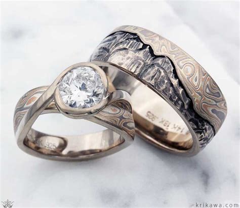 This Set Was Done In Natural White Gold And Our Champagne Mokume Gane