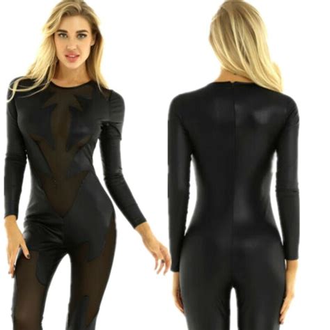 Sexy Damen Sheer Mesh Crotchless Bodysuit Catsuit ärmellos Turnanzug Tops Club Ebay