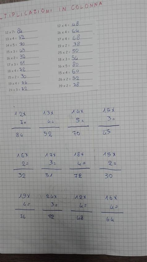 Classe Terza Matematica Gennaio Febbraio Moltiplicazioni In Colonna