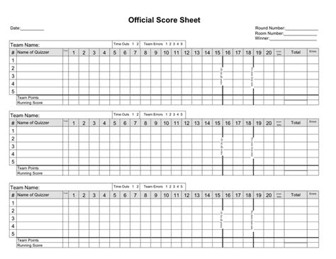 Basketball Score Sheet Printable