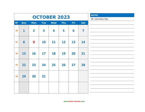 Free Download Printable October 2023 Calendar Large Space For