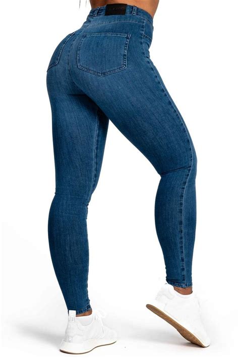 womens high waisted 360 fitjeans azure blue jeans modell silhuett