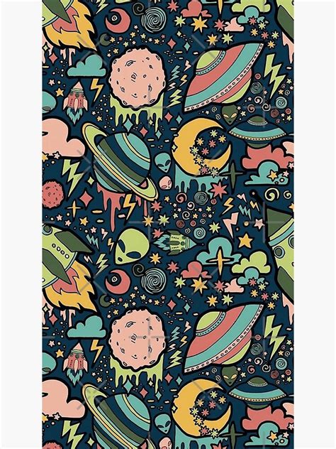 Cute Aesthetic Space Drawing Pattern Poster By Volkaneeka Redbubble