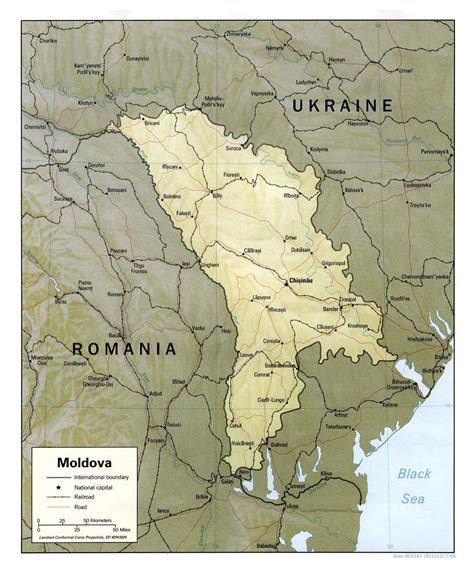 Detailed Political Map Of Moldova With Relief Roads Railroads And