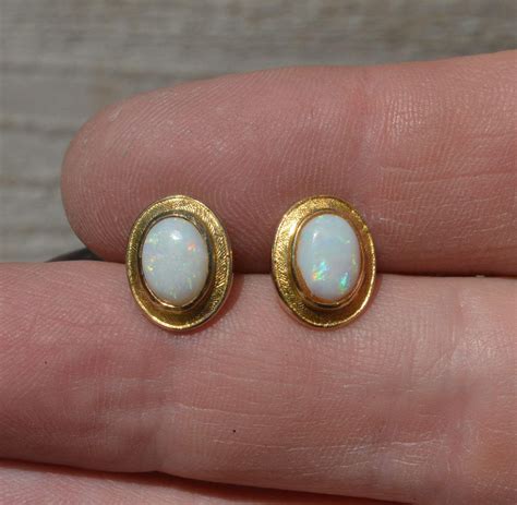 Large Ct Gold Australian Opal Stud Earrings Oval Opal Earrings