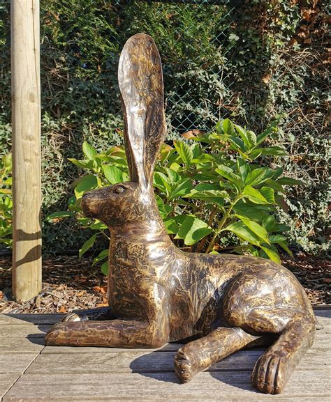 Xl Hare Sculpture Bronze Hare Large Garden Sculptures Etsy
