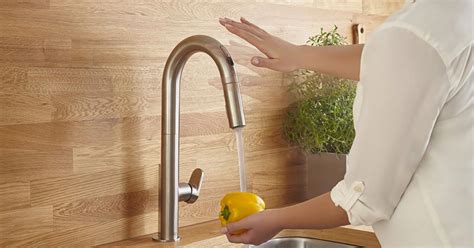 These faucets have sensors that will turn the water on whenever you move your hands or a dish into the sink area. best touchless kitchen faucets gofacuet touchless kitchen ...