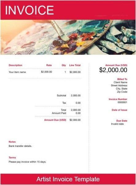 Artist Invoice Template Free Downloadable Templates Freshbooks