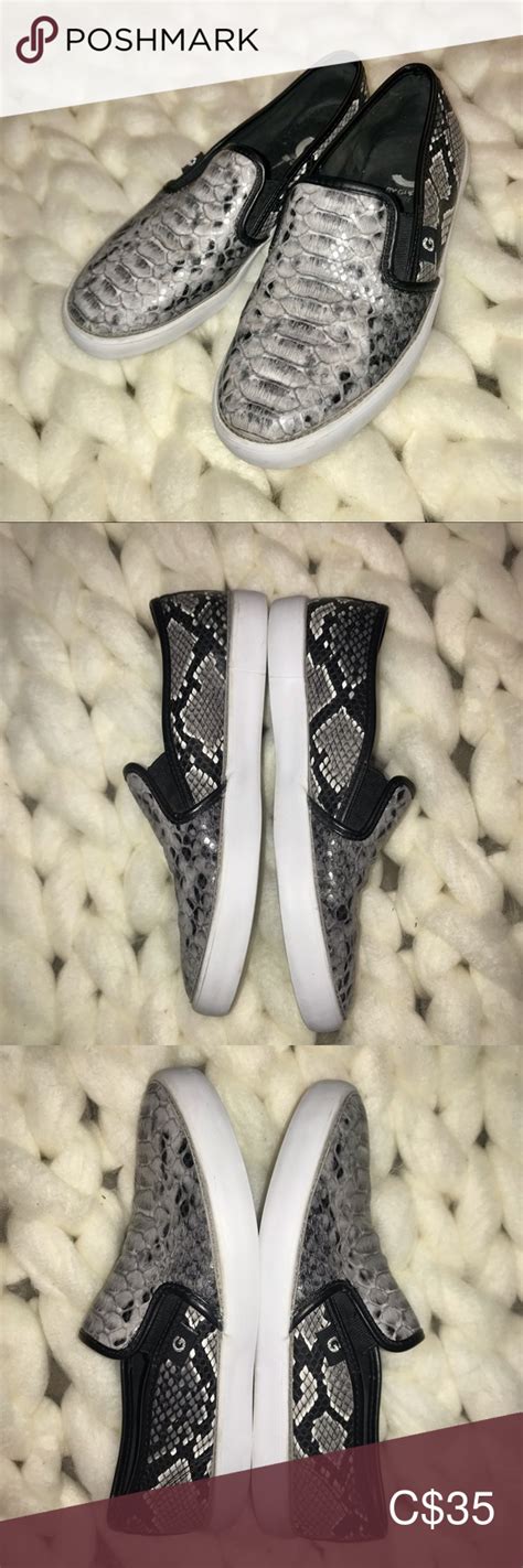 🗯 Guess Snake Print Slip Ons Slip Of Sneakers Grey Black Snake Print In