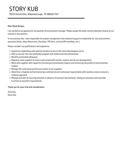 Procurement Manager Cover Letter Velvet Jobs