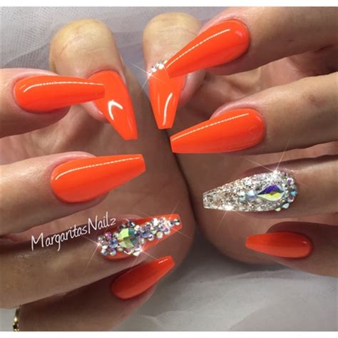 Long coffin nail ideas orange. Neon Orange Coffin Nails - Nail Art Gallery