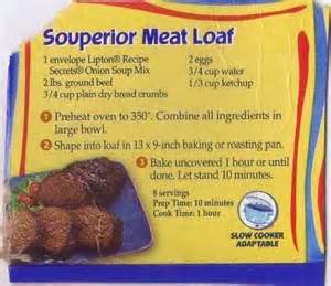 Along with a few eggs, this panade helps to hold the ground meat together and adds some essential moisture to the mix. Lipton Onion Soup Meatloaf Recipe from Box - Bing Images | Recipes | Pinterest | Onion soup meatloaf