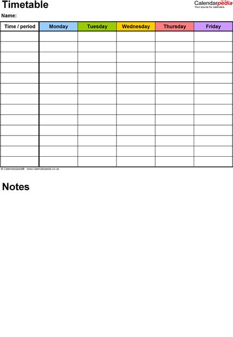 Timetable Templates For Microsoft Word Free And Printable