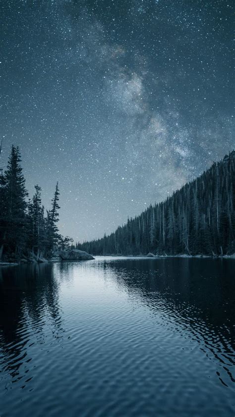 Night Stars View Reflection Lake Iphone Wallpapers Iphone Wallpapers